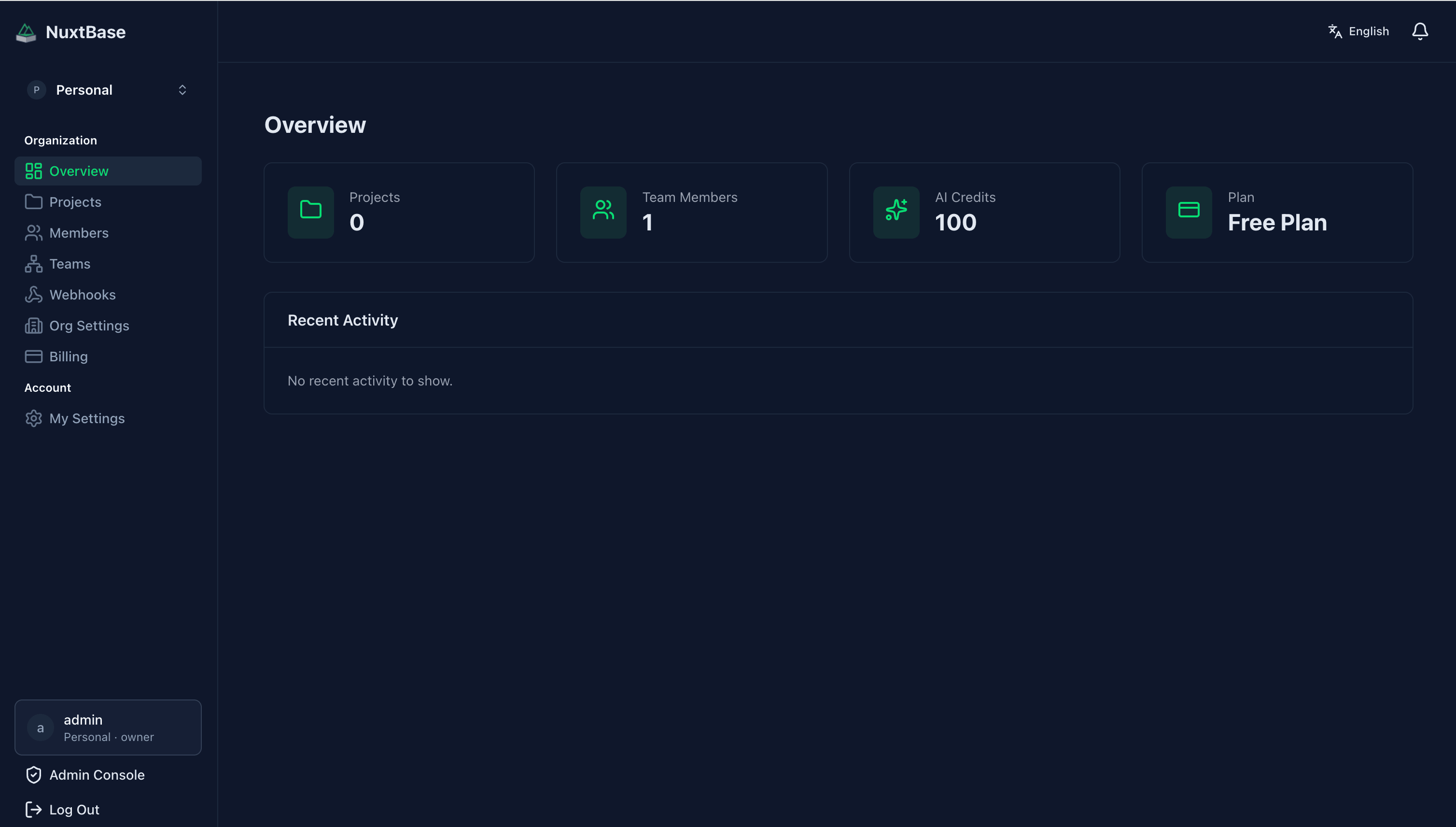 NuxtBase dashboard product preview