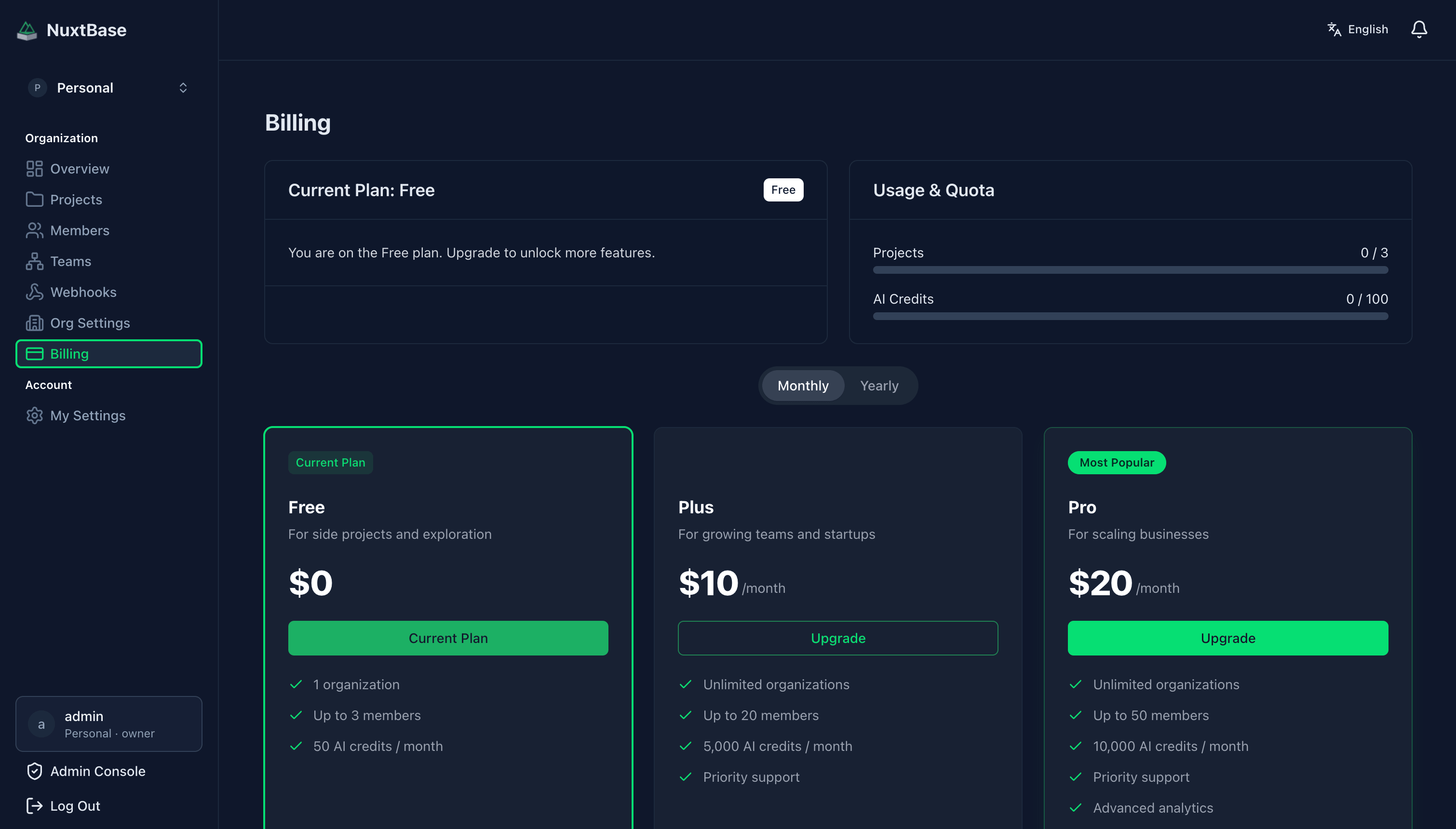 NuxtBase billing preview